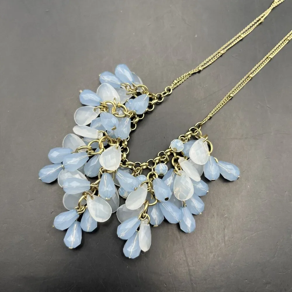 Lauren Conrad Bib Cluster Necklace Periwinkle Light Blue Gold Tone